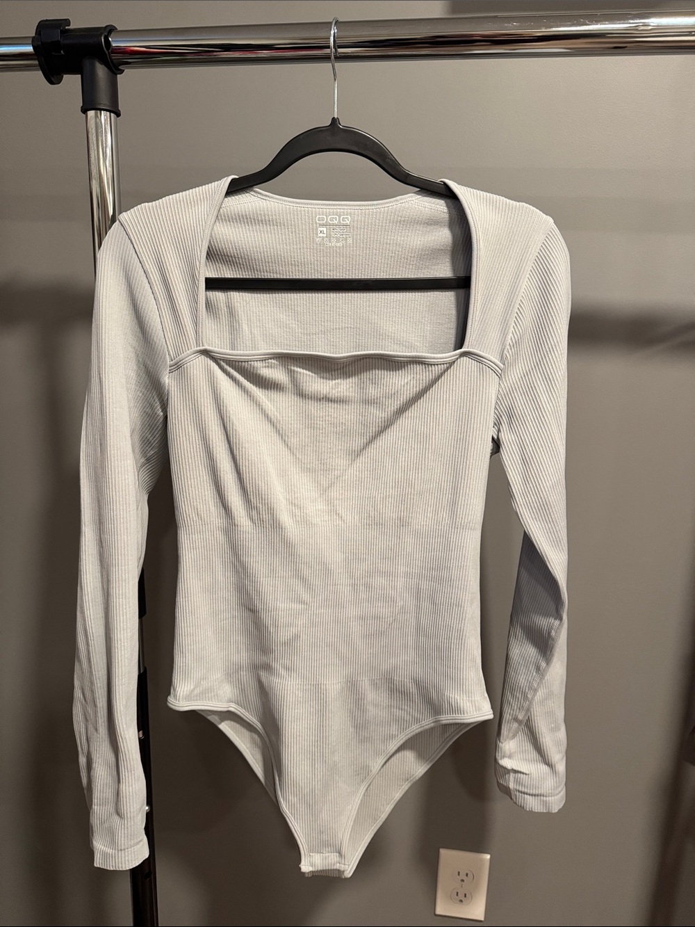 Ribbed Square-Neck Long Sleeve Bodysuit - White